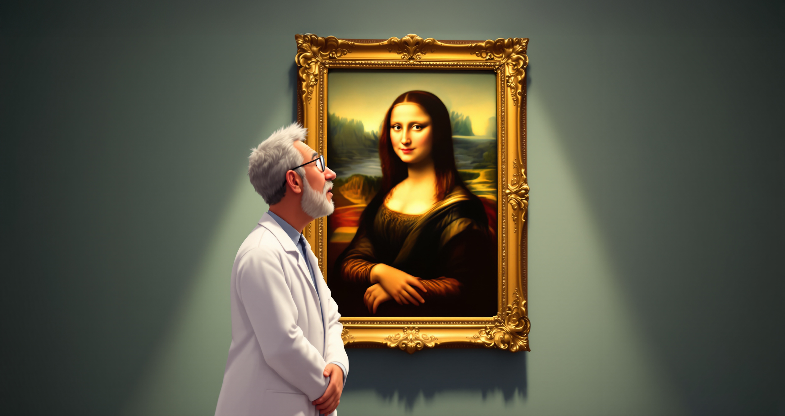 Ein Arzt, der überrascht die Monalisa betrachtet