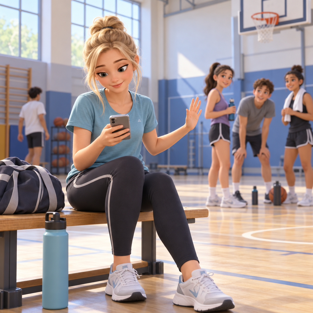 Junge Frau mit Handy beim Sport Junge Frau mit Handy beim Sport